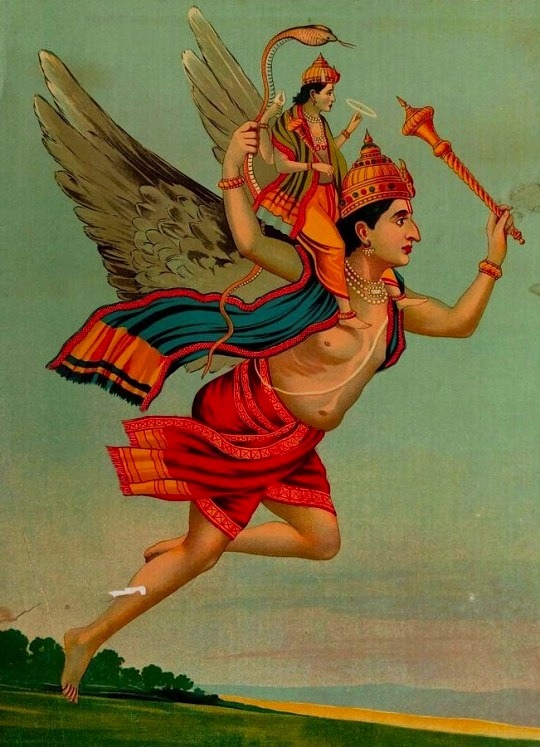 गरुड़-वाहन विष्णु — रवि वर्मा प्रेस प्रिंट (सार्वजनिक-क्षेत्र)