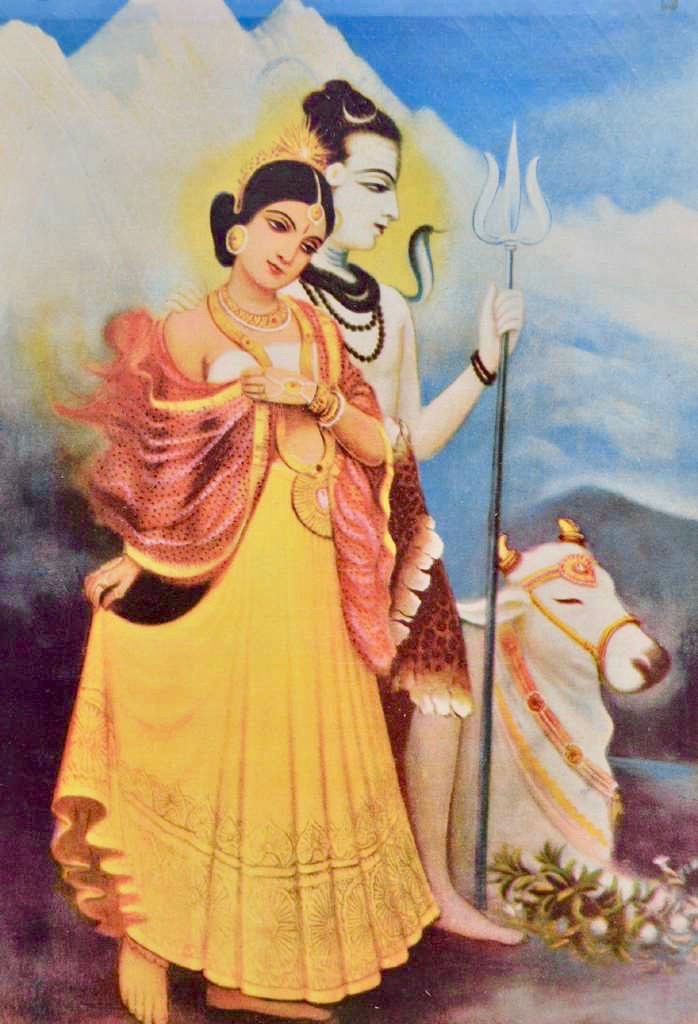 पार्वती — शिव-नंदी सहित हिमालय-चित्र (विंटेज प्रिंट)